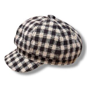NWT Brown Cream Plaid Tweed Cotton Newsboy Cap Baker Boy Hat OS